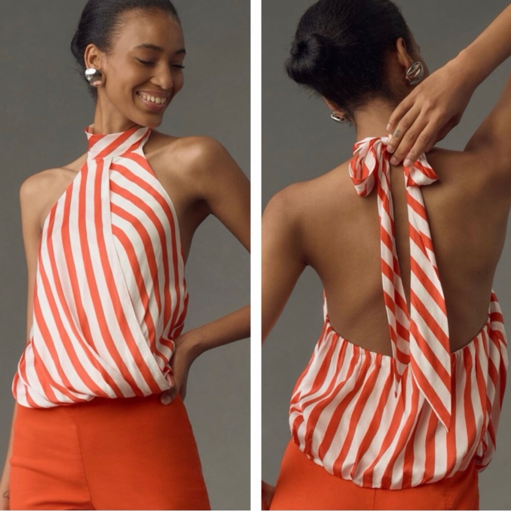 ANTHROPOLOGIE Maeve Halter Scarf Bubble Hem Tank